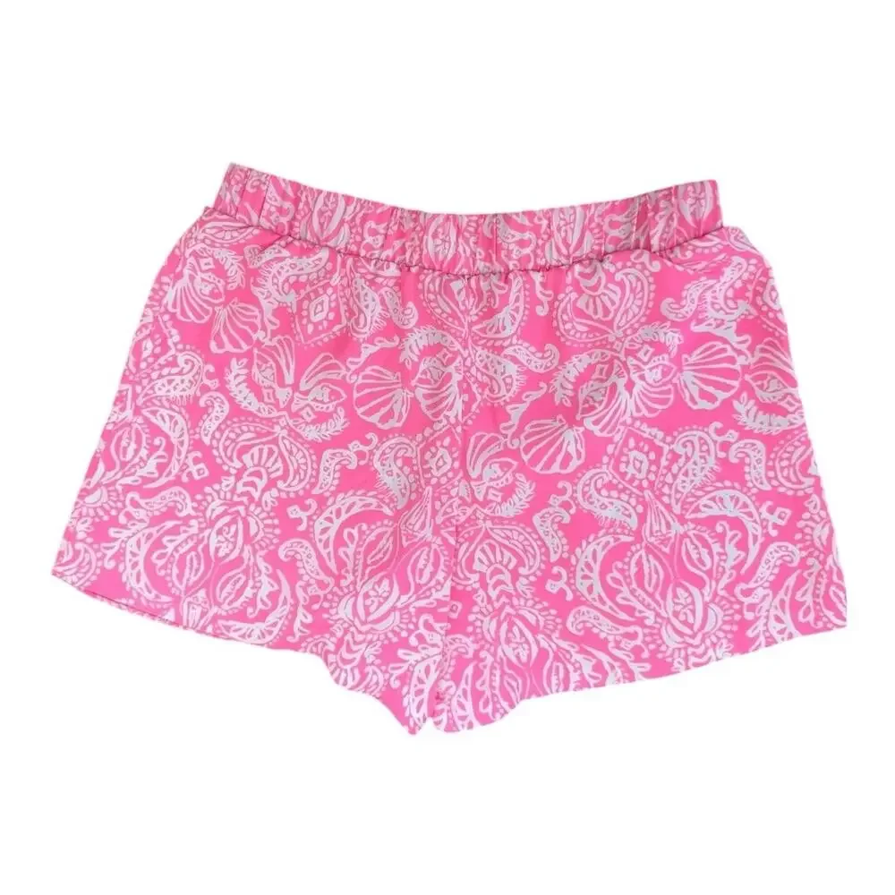 Lilly Pulitzer M Mylee Tie-Front Shorts Havana Pink Clawdia Seashell Pattern